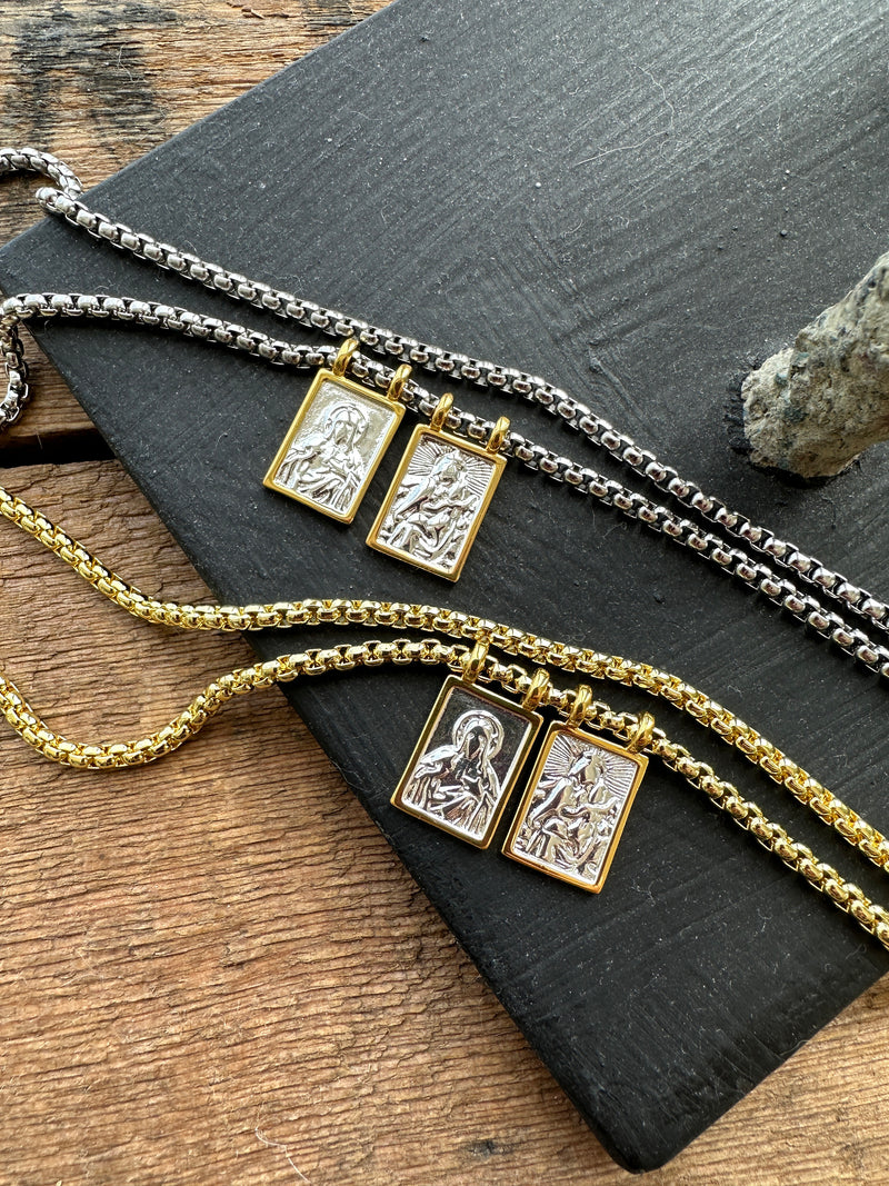 GRACE Necklace -Sacred Heart of Jesus And Our Lady of Mount Carmel Scapular Medal