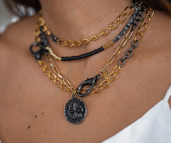 Lila Coin Chain gold 18 with oxidized silver chain – Gaby Ray