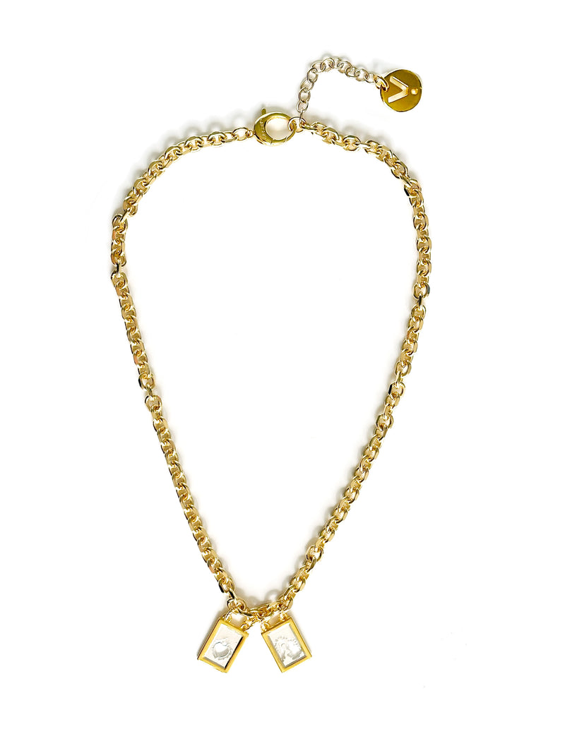Aurora – Gold Scapular Necklace with Sacred Heart & Our Lady of Mount Carmel