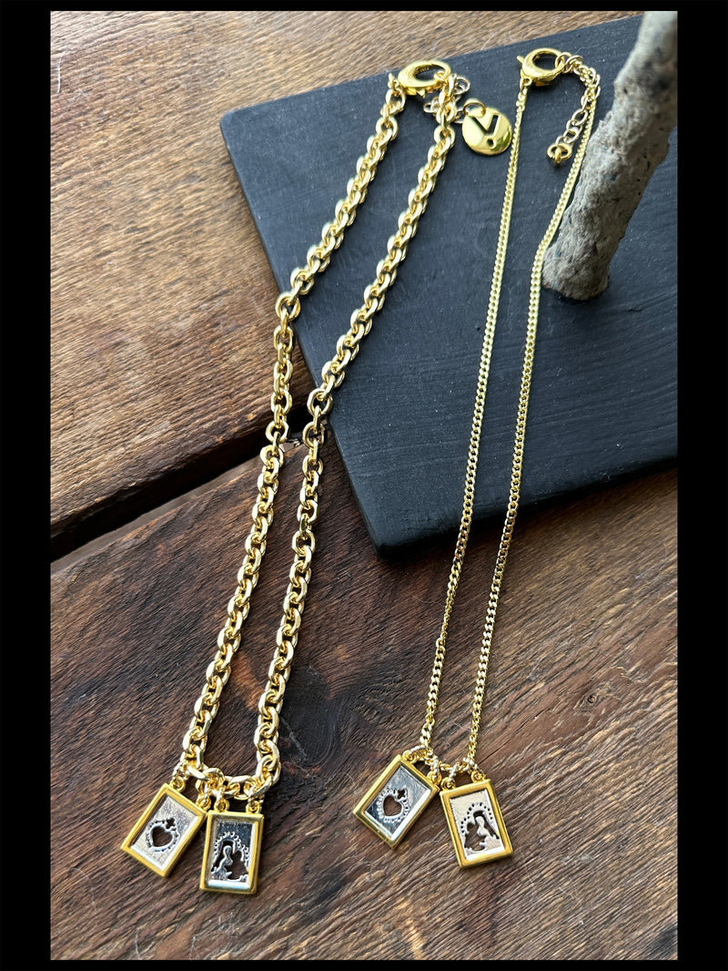 Aurora – Gold Scapular Necklace with Sacred Heart & Our Lady of Mount Carmel