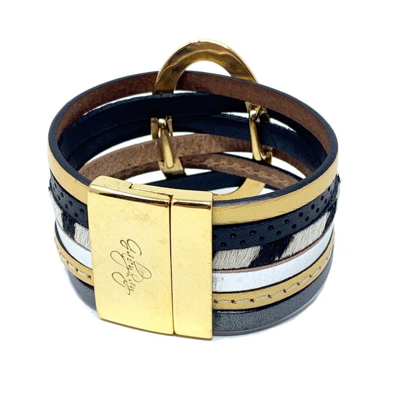 5 layers bracelet gold leather