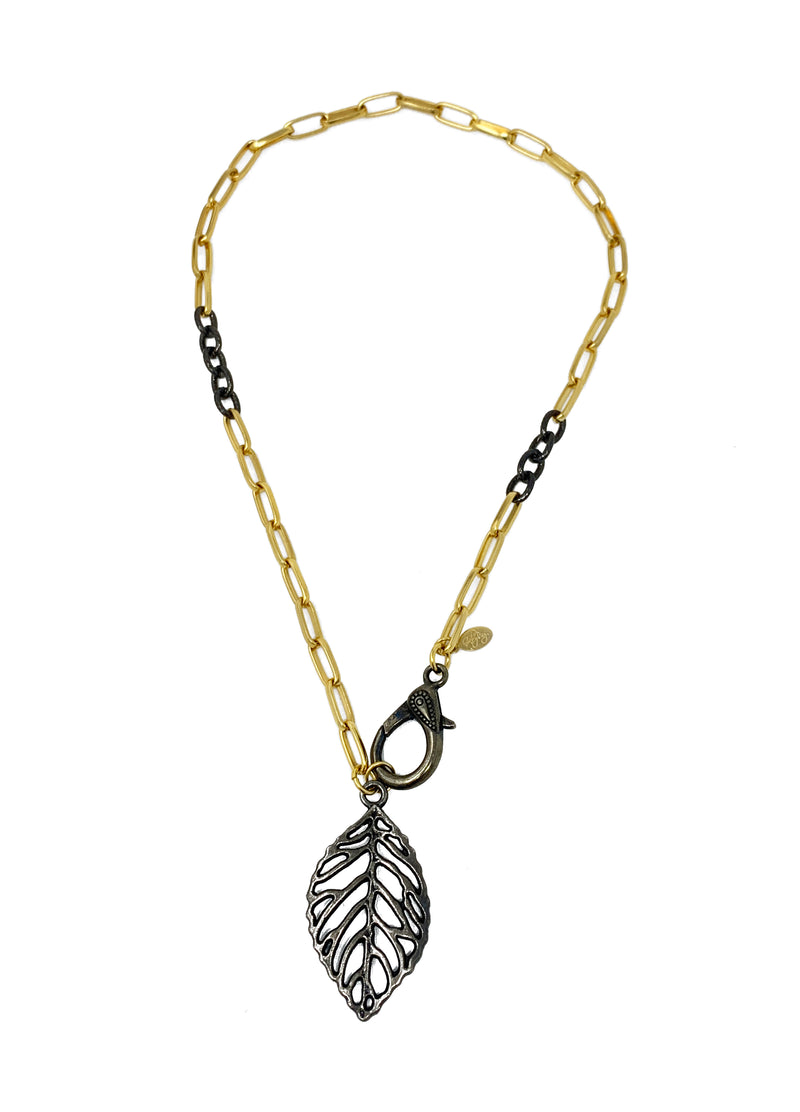 Lila Brass Chain with Silver Leaf Pendant